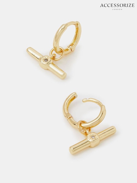 Accessorize 14ct Plated T-Bar Hoop Earrings (V29192) | ‏139 ر.ق.