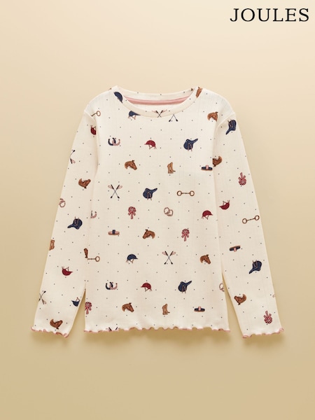 Cream - Joules Girls' Odelia Long Sleeve Pointelle Top