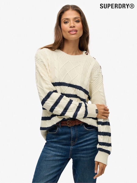 Superdry White Cable Crew Neck Jumper (V29362) | 272 QAR
