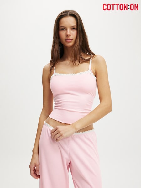 Cotton On Pink Baby Waffle Lock Square Neck Cami Pyjamas Top (V29369) | €22.50