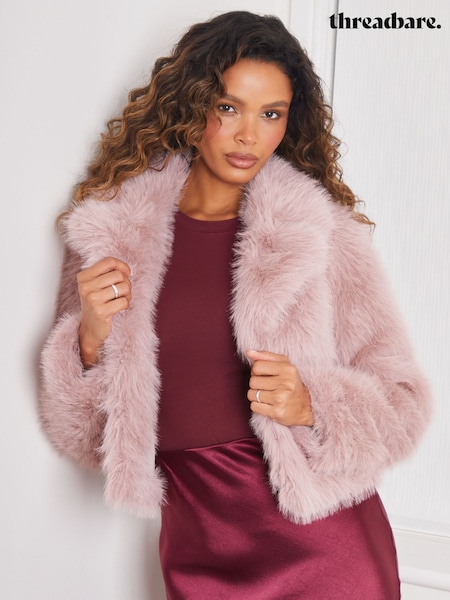 Threadbare Pink Cropped Faux Fur Coat (V29371) | €98
