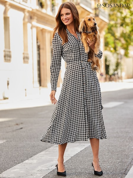 Sosandar Houndstooth Print Belted Shirt Dress (V29383) | € 104