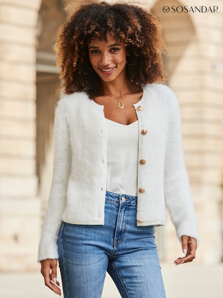 Sosandar Cream Super Soft Fluffy Knit Cardigan (V29396) | €83
