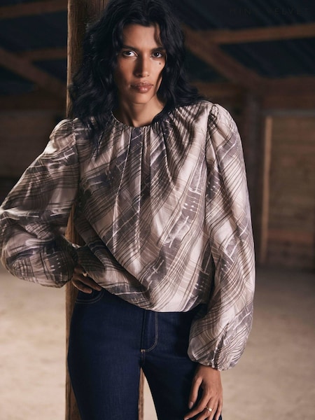 Mint Velvet Brown Check Print Blouse (V29423) | €126