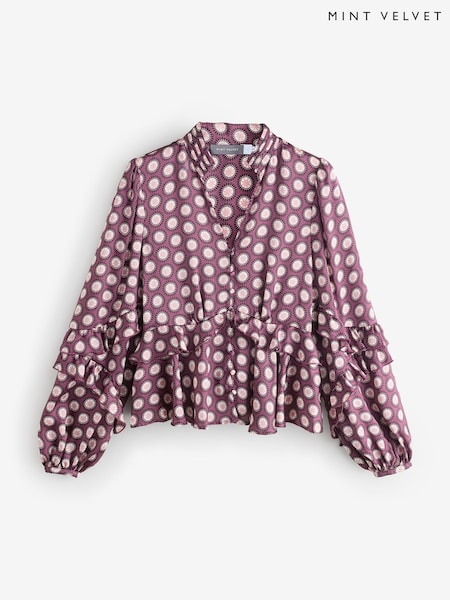 Mint Velvet Red Burgundy Geometric Print Top (V29433) | €113