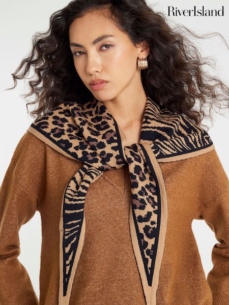 River Island Brown Light Triangle  Animal Print Scarf (V29463) | AED128