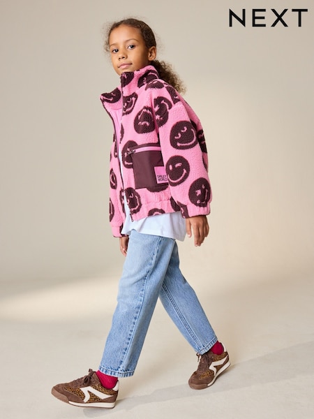 Pink/Berry Smiley Zip Up Borg Jacket (3-16yrs) (V29531) | AED163 - AED193