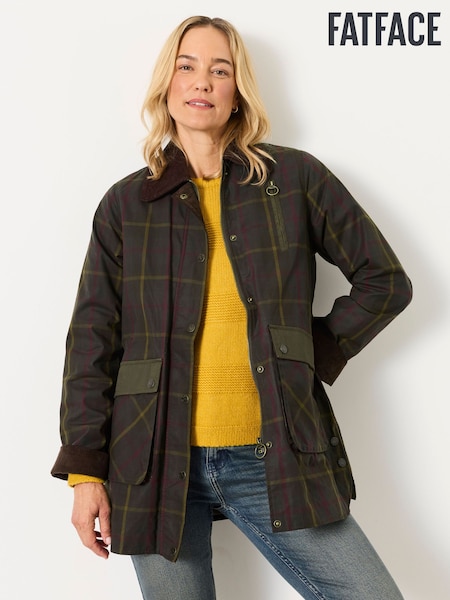 Green - Fatface Check Barn Jacket