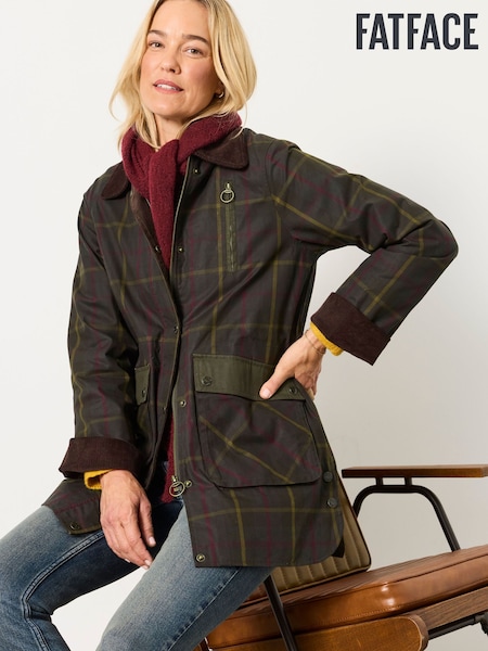 أخضر - Fatface Check Barn Jacket