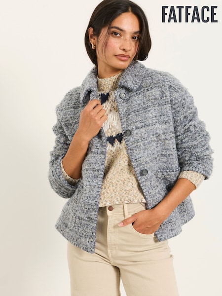 Grå - Fatface Boucle Short Jacket With Detachable Scarf