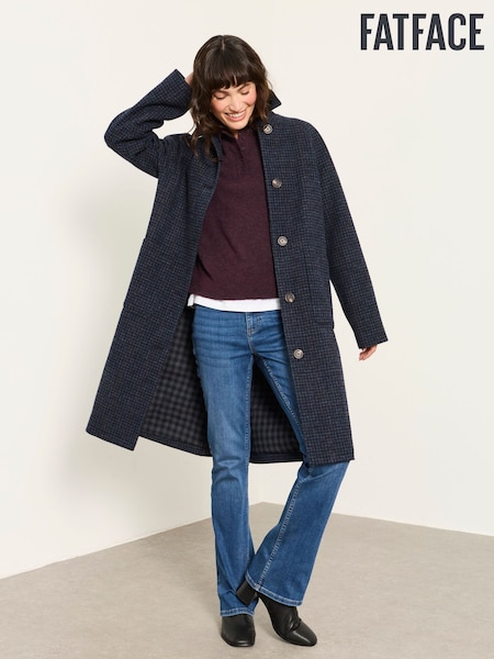Navy - Fatface Petite Long Wool Coat