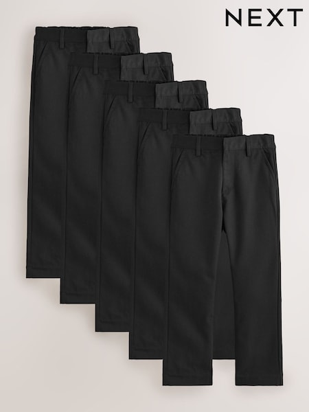 أسود - Regular Leg Pull On Waist School Trousers 5 Pack (3-17yrs) (V29577) | ‏238 ر.س.‏ - ‏476 ر.س.‏