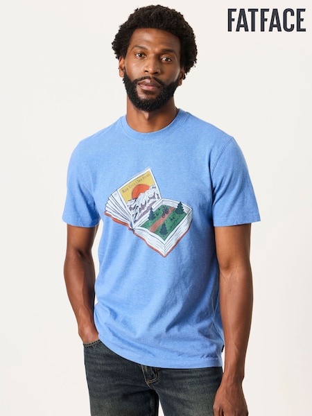 Chambray Blue - Regular Fatface Book Bike Graphic T-shirt