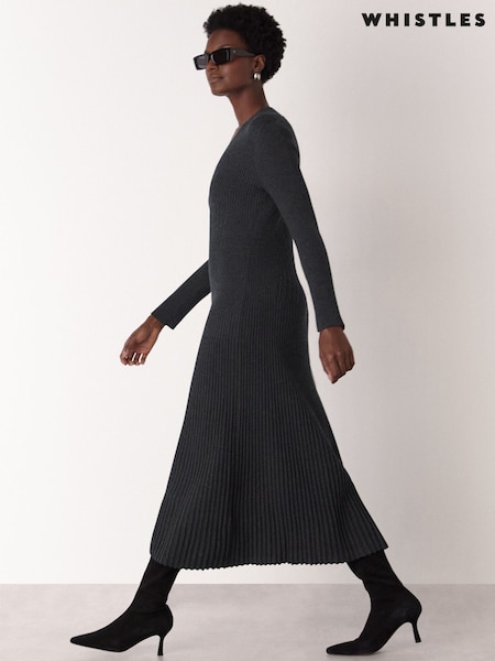 رمادي - Whistles V-Neck Cable Ribbed Knit Dress (V29636) | ‏809 د.إ.‏