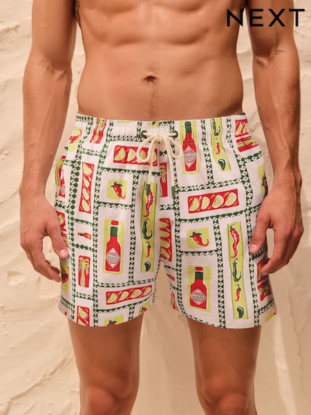 Tabasco Print - Regular Textured 5 Inch Swim Shorts