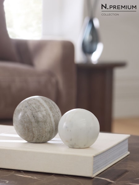 Set Of 2 N.premium Marble Ball Ornaments