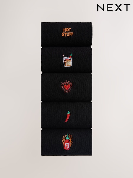 Black Valentines Fun Embroidered Socks 5 Pack (V29813) | $28
