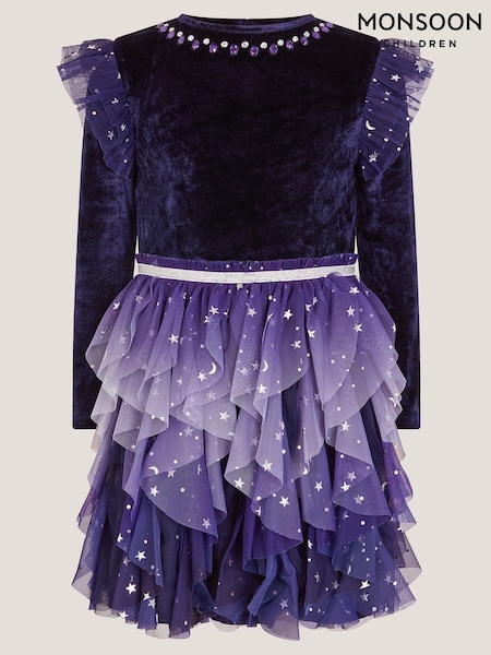 Monsoon Blue Cosmic Velour Long Sleeve Disco Dress (V29989) | AED270 - AED305