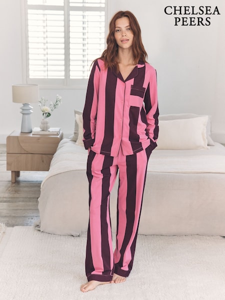 Chelsea Peers Pink Stripe Pink Long Pyjamas Set (V30019) | €69