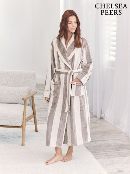 Chelsea Peers Brown Fleece Stripe Dressing Gown (V30040) | R$ 590