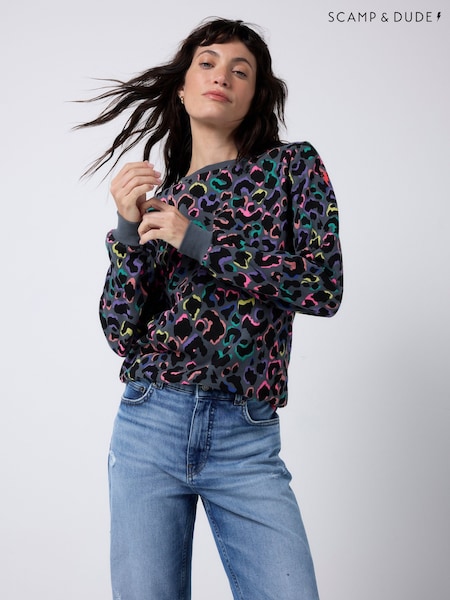 SCAMP & DUDE Grey Classic Sweatshirt with Leopard & Lightning Bolt (V30061) | R$ 590