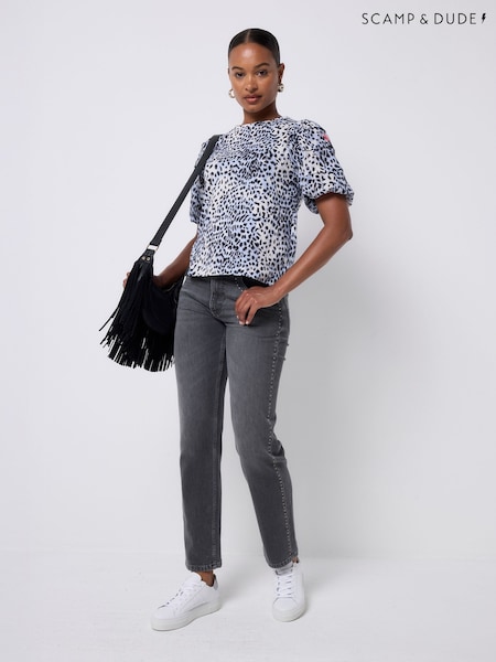 SCAMP & DUDE Cheetah Woven Printed Puff Sleeve Top (V30077) | R$ 475