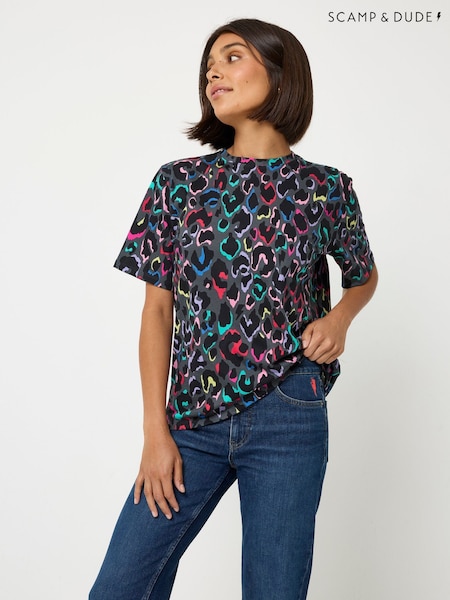 SCAMP & DUDE Grey T-Shirt with Leopard & Lightning Bolt (V30085) | R$ 445