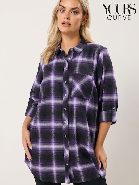 Yours Curve Purple Boyfriend Check Shirt (V30207) | €41