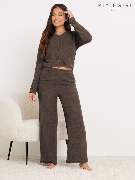 بني - PixieGirl Petite Chenille Wide Leg Joggers (V30215) | ‏0 ر.ق.