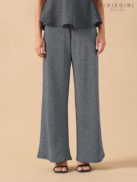 PixieGirl Petite Silver Textured Wide Leg Trousers (V30236) | €43