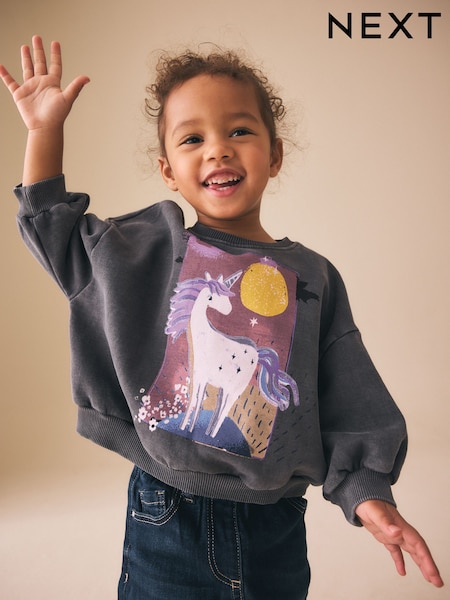 Grey Unicorn Crew Neck Sweatshirt (3mths-7yrs) (V30249) | AED56 - AED66