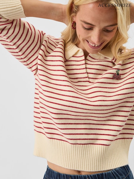 Accessorize Cream Cherry Stripe Polo Neck Jumper (V30258) | €58