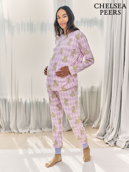 Chelsea Peers Purple Maternity Argyle Bear Long Pyjamas Set (V30432) | AED227
