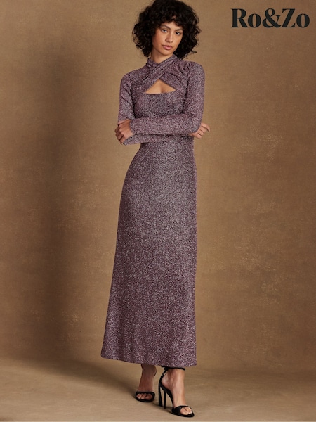 Ro&Zo Pink Cameron Long Sleeve Sparkle Cut Out Detail Dress (V30472) | €178