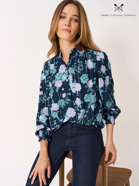 Crew Clothing Blue Bella Lurex Blouse (V30494) | €83