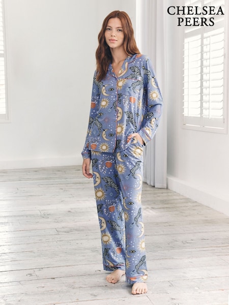Chelsea Peers Purple Celestial Zebra Print Button-Up Long Pyjamas Set (V30529) | AED262