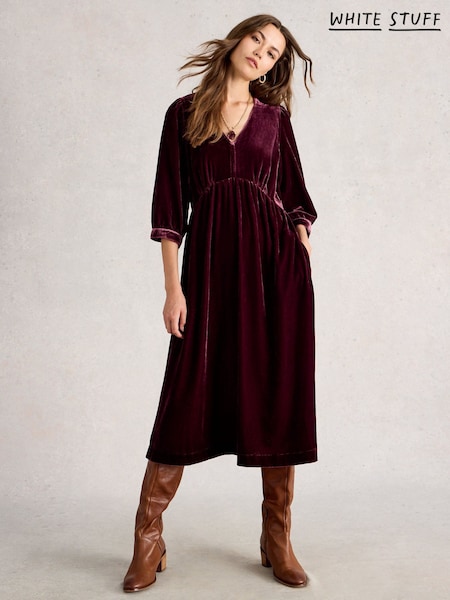 White Stuff Purple Lucy Velvet Dress (V30572) | 549 QAR