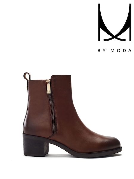 Moda in Pelle MbyModa Patricio Ankle Side Zip Block Heel Leather Boots (V30672) | R$ 680