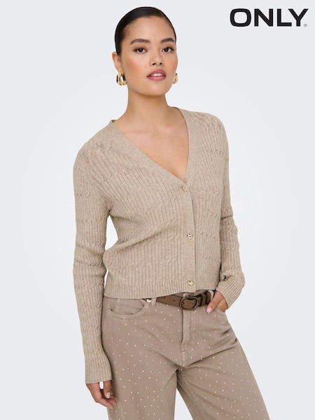 ONLY Brown V-Neck Heart Button Cable Knit Cardigan (V30704) | €37