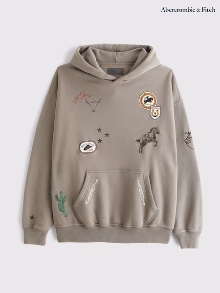 Abercrombie & Fitch Grey Essentials Patches Popover Hoodie (V30804) | €86