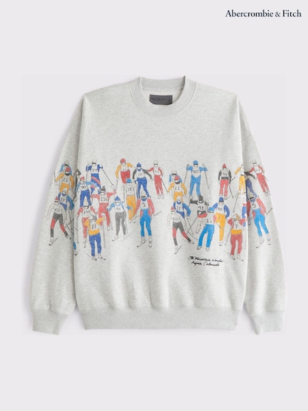Abercrombie & Fitch Grey Ski Graphic Popover Sweatshirt (V30805) | $149
