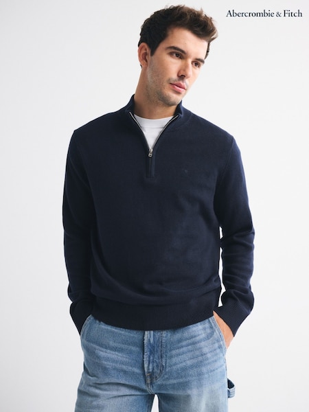 Azul - Abercrombie & Fitch Long Sleeve Logo Quater Zip Jumper (V30806) | R$ 640