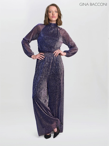 Gina Bacconi Purple Kylie Metallic Knit Jumpsuit (V30824) | €290