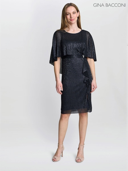 Gina Bacconi Blue Sonya Pleated Dress With Brooch (V30825) | R$ 2.270