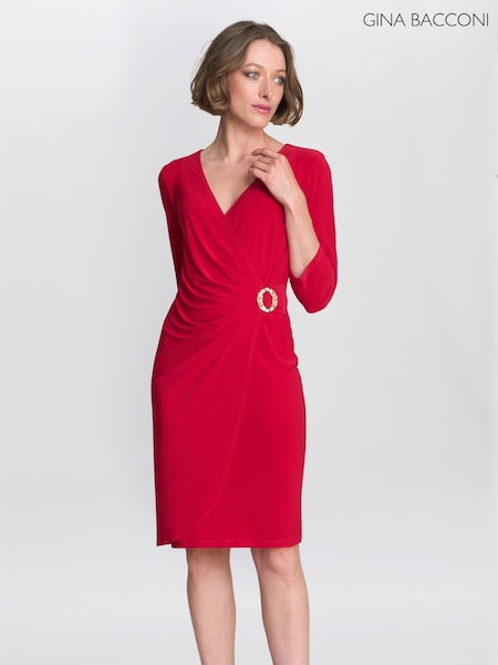 Gina Bacconi Red Tilda Jersey Dress With Embellished Buckle (V30827) | €204