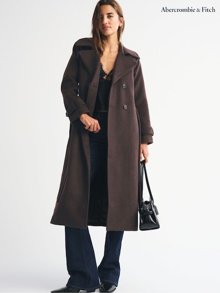Abercrombie & Fitch Brown Wool Long Trench Coat (V30936) | €267