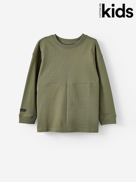Cotton On Green Long Sleeve Textured Splice T-Shirt (V30993) | 74 QAR