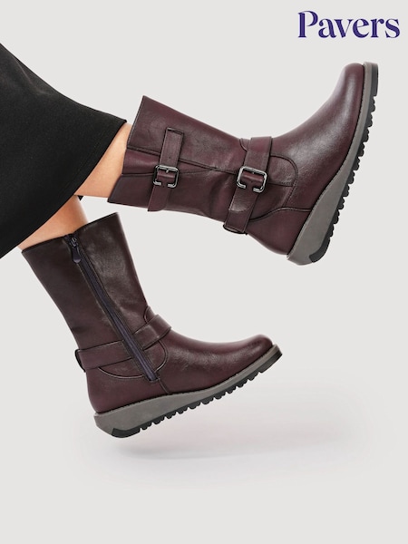 Pavers Purple Dual Buckle Calf Length Boots (V31020) | R$ 475