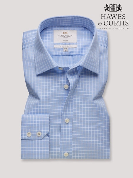 Hawes & Curtis Blue Grid Check Non-Iron Shirt (V31098) | €91