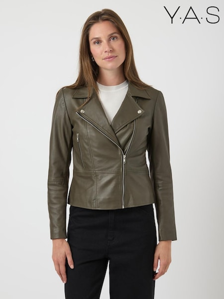 Y.A.S Green Leather Jacket (V31099) | 218 €